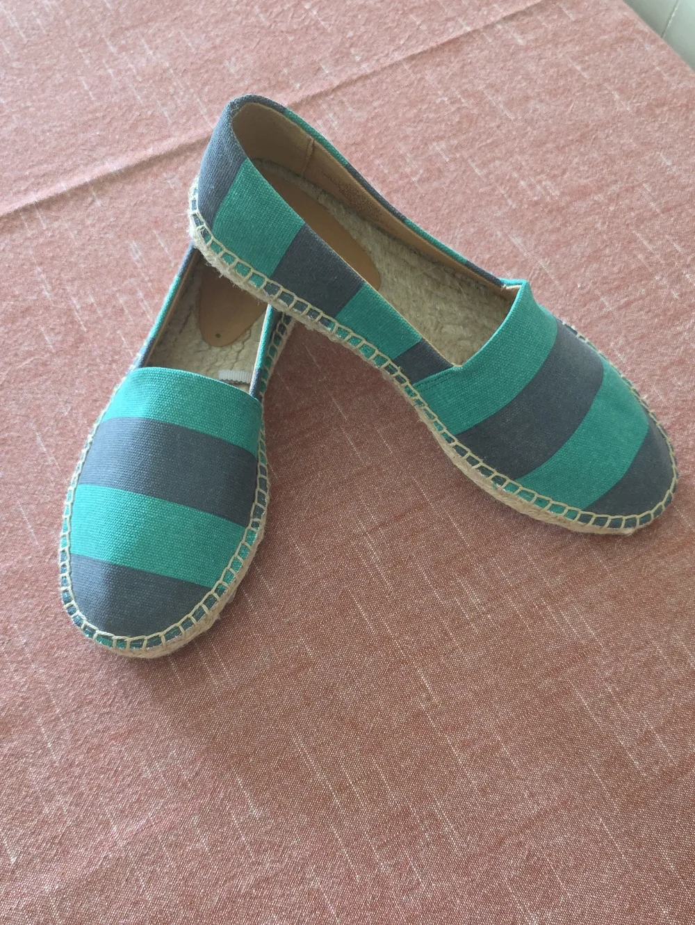 J. Crew Women's Green & Gray Striped Canvas Espadrilles NWOT